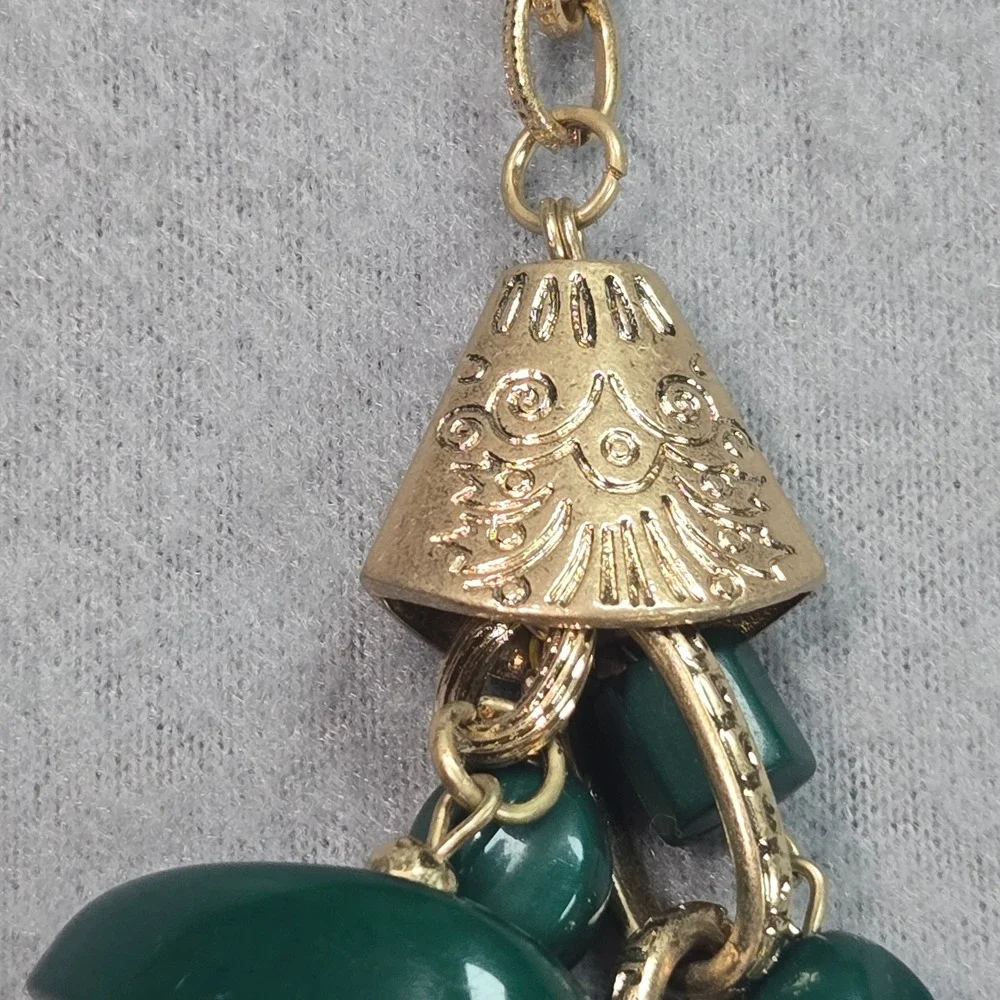 Plunder Design Necklace Womens OS Green‎ Multi Strand Beaded Gold Tone Statement